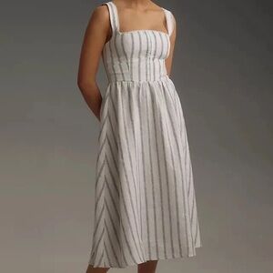 Reformation White and Gray Striped Midi Dress. NWT. Size 12.